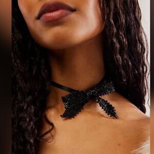 Free People Black Beaded Bow Necklace (Black or Bronze Available)
